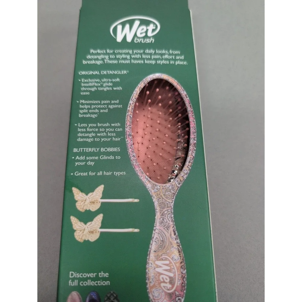 Hair Brush Wet Brush  WICKED So Popular Glinda Pink Glitter Butterfly Bobbi Pins